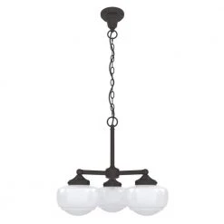Saddle Creek 3-Light Noble Bronze Schoolhouse Chandelier with Cased White Glass Shades by Hunter