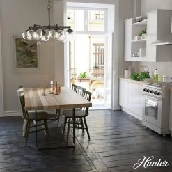 Saddle Creek 6-Light Noble Bronze Schoolhouse Chandelier with Clear Seeded Glass Shades by Hunter -Hunter Sales noble bronze hunter chandeliers 19388 40 1000