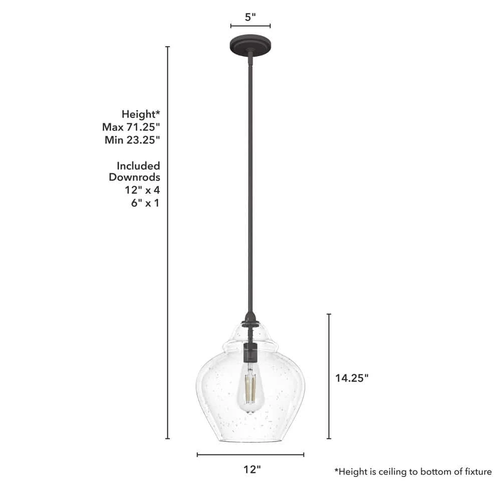 Dunshire 1-Light Noble Bronze Island Pendant Light with Clear Seeded Ginger Jar Glass Shade by Hunter 7 Dunshire 1-Light Noble Bronze Island Pendant Light with Clear Seeded Ginger Jar Glass Shade by Hunter - Image 5