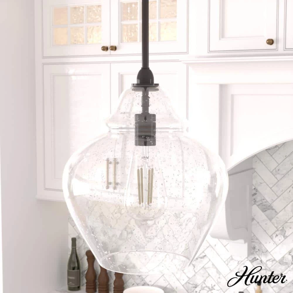 Dunshire 1-Light Noble Bronze Island Pendant Light with Clear Seeded Ginger Jar Glass Shade by Hunter 4 Dunshire 1-Light Noble Bronze Island Pendant Light with Clear Seeded Ginger Jar Glass Shade by Hunter - Image 2