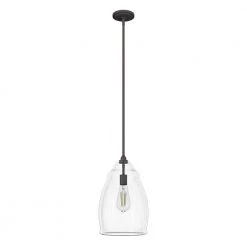 Dunshire 1-Light Noble Bronze Island Pendant Light with Clear Curved Vase Glass Shade by Hunter