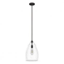 Dunshire 1-Light Noble Bronze Island Pendant Light with Clear Seeded Curved Vase Glass Shade by Hunter