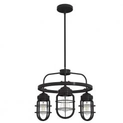 Starklake 3-Light Noble Bronze Wagon Wheel Chandelier with Caged Metal Shades by Hunter