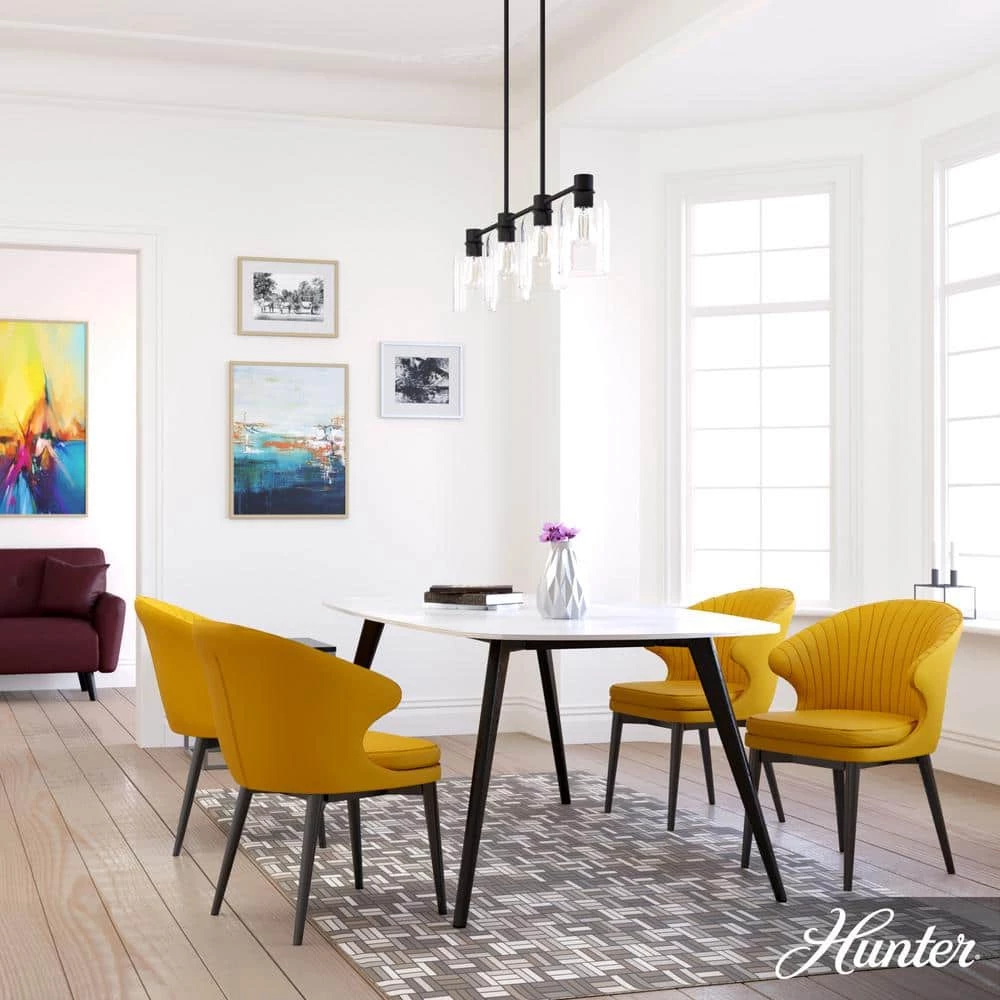 Lochemeade 4 Light Noble Bronze Linear Chandelier with Clear Seeded Glass Shades Kitchen Light by Hunter 5 Lochemeade 4 Light Noble Bronze Linear Chandelier with Clear Seeded Glass Shades Kitchen Light by Hunter - Image 3