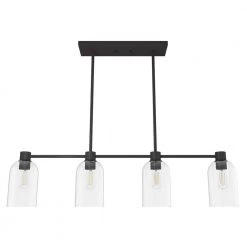 Lochemeade 4 Light Noble Bronze Linear Chandelier with Clear Seeded Glass Shades Kitchen Light by Hunter