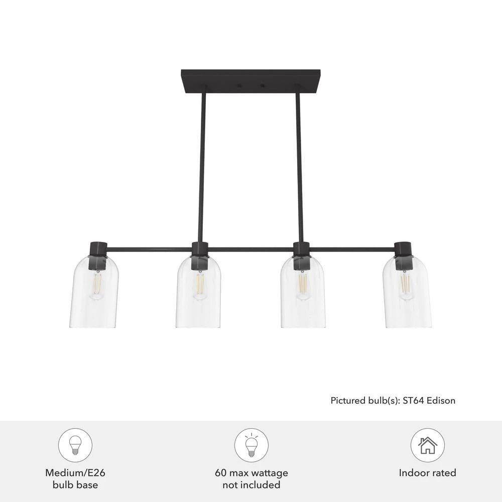 Lochemeade 4 Light Noble Bronze Linear Chandelier with Clear Seeded Glass Shades Kitchen Light by Hunter 8 Lochemeade 4 Light Noble Bronze Linear Chandelier with Clear Seeded Glass Shades Kitchen Light by Hunter - Image 6