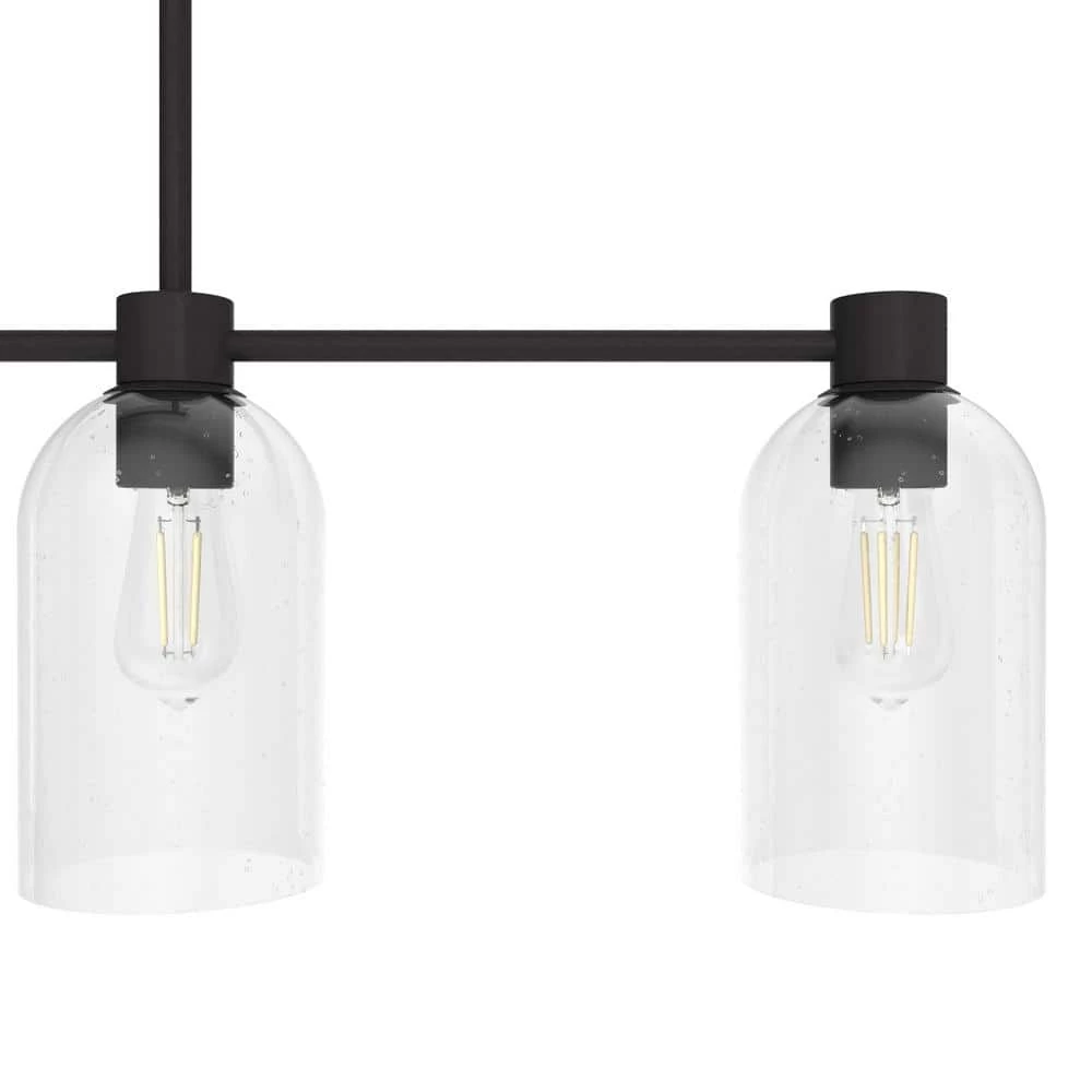 Lochemeade 4 Light Noble Bronze Linear Chandelier with Clear Seeded Glass Shades Kitchen Light by Hunter 6 Lochemeade 4 Light Noble Bronze Linear Chandelier with Clear Seeded Glass Shades Kitchen Light by Hunter - Image 4