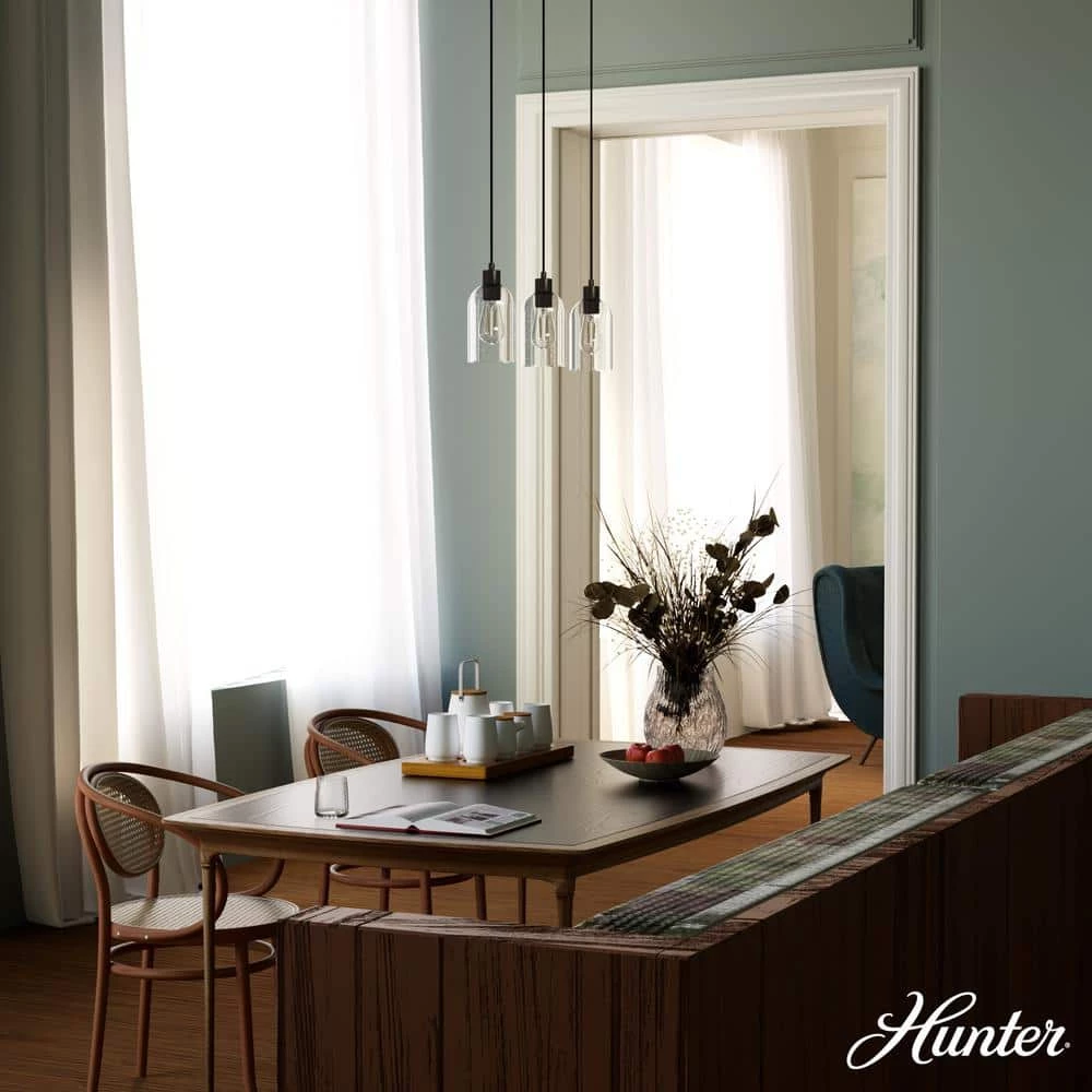 Lochemeade 3 Light Noble Bronze Shaded Chandelier with Clear Seeded Glass Shades Kitchen Light by Hunter 5 Lochemeade 3 Light Noble Bronze Shaded Chandelier with Clear Seeded Glass Shades Kitchen Light by Hunter - Image 3