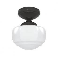 Saddle Creek 6.75 in. 1-Light Noble Bronze Semi-Flush Mount with Cased White Glass Shade by Hunter