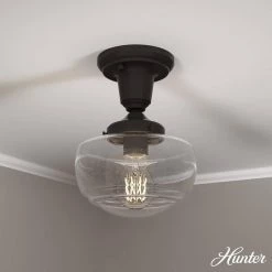 Saddle Creek 1-Light Noble Bronze Schoolhouse Mini Pendant Light with Clear Seeded Glass Shade by Hunter -Hunter Sales noble bronze hunter pendant lights 19046 40 1000