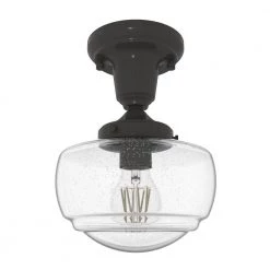 Saddle Creek 1-Light Noble Bronze Schoolhouse Mini Pendant Light with Clear Seeded Glass Shade by Hunter -Hunter Sales noble bronze hunter pendant lights 19046 4f 1000