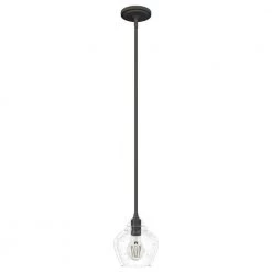 Dunshire 1-Light Noble Bronze Island Mini-Pendant Light with Clear Seeded Ginger Jar Glass Shade by Hunter