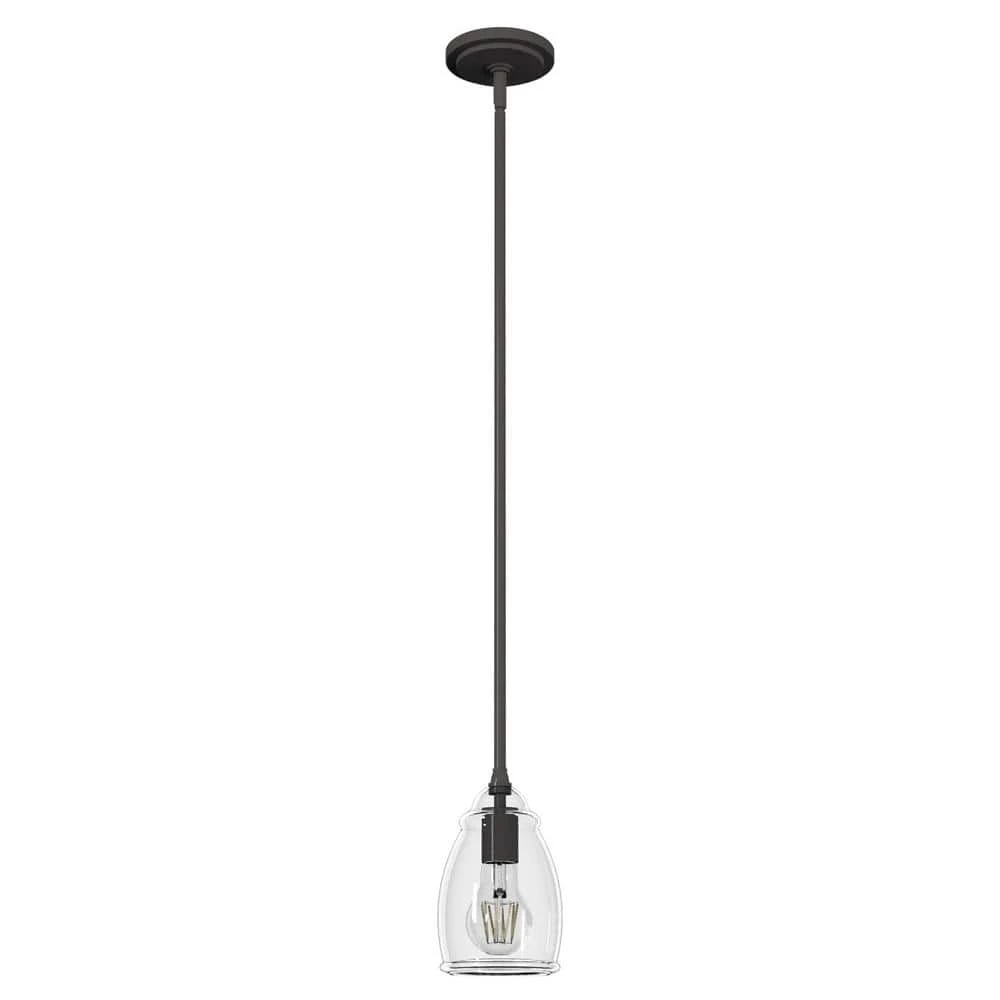 Dunshire 1-Light Noble Bronze Island Mini-Pendant Light with Clear Curved Vase Glass Shade by Hunter 3 Dunshire 1-Light Noble Bronze Island Mini-Pendant Light with Clear Curved Vase Glass Shade by Hunter