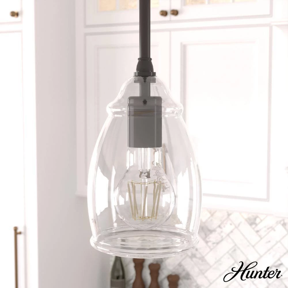 Dunshire 1-Light Noble Bronze Island Mini-Pendant Light with Clear Curved Vase Glass Shade by Hunter 4 Dunshire 1-Light Noble Bronze Island Mini-Pendant Light with Clear Curved Vase Glass Shade by Hunter - Image 2