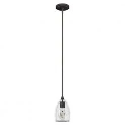 Dunshire 1-Light Noble Bronze Island Mini-Pendant Light with Clear Seeded Curved Vase Glass Shade by Hunter