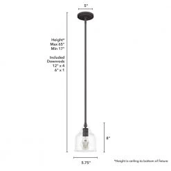 Dunshire 1-Light Noble Bronze Island Mini-Pendant Light with Clear Seeded Bell Glass Shade by Hunter -Hunter Sales noble bronze hunter pendant lights 19657 1d 1000