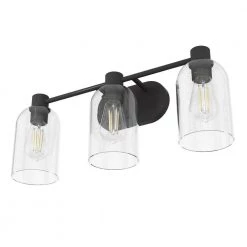 Lochemeade 22.5 in. 3 Light Noble Bronze Vanity Light with Clear Seeded Glass Shades Bathroom Light by Hunter -Hunter Sales noble bronze hunter vanity lighting 19712 c3 1000