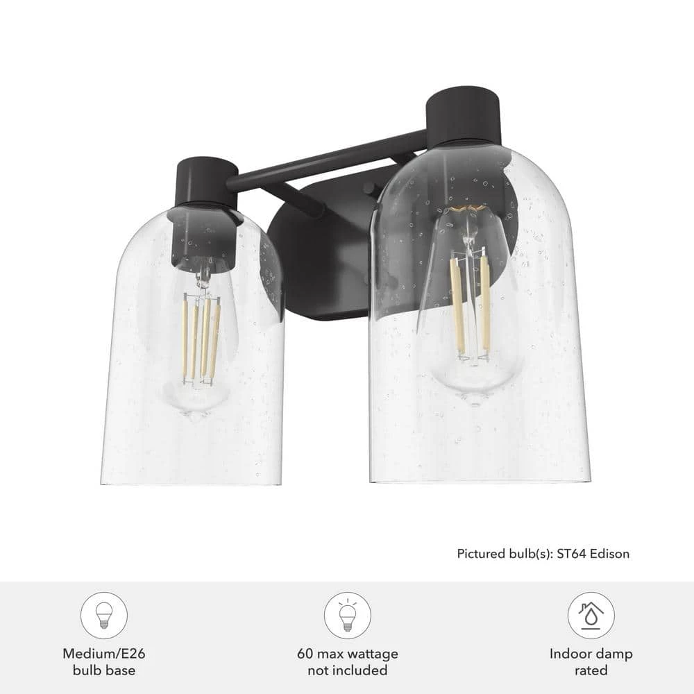 Lochemeade 12.5 in. 2 Light Noble Bronze Vanity Light with Clear Seeded Glass Shades Bathroom Light by Hunter 8 Lochemeade 12.5 in. 2 Light Noble Bronze Vanity Light with Clear Seeded Glass Shades Bathroom Light by Hunter - Image 6