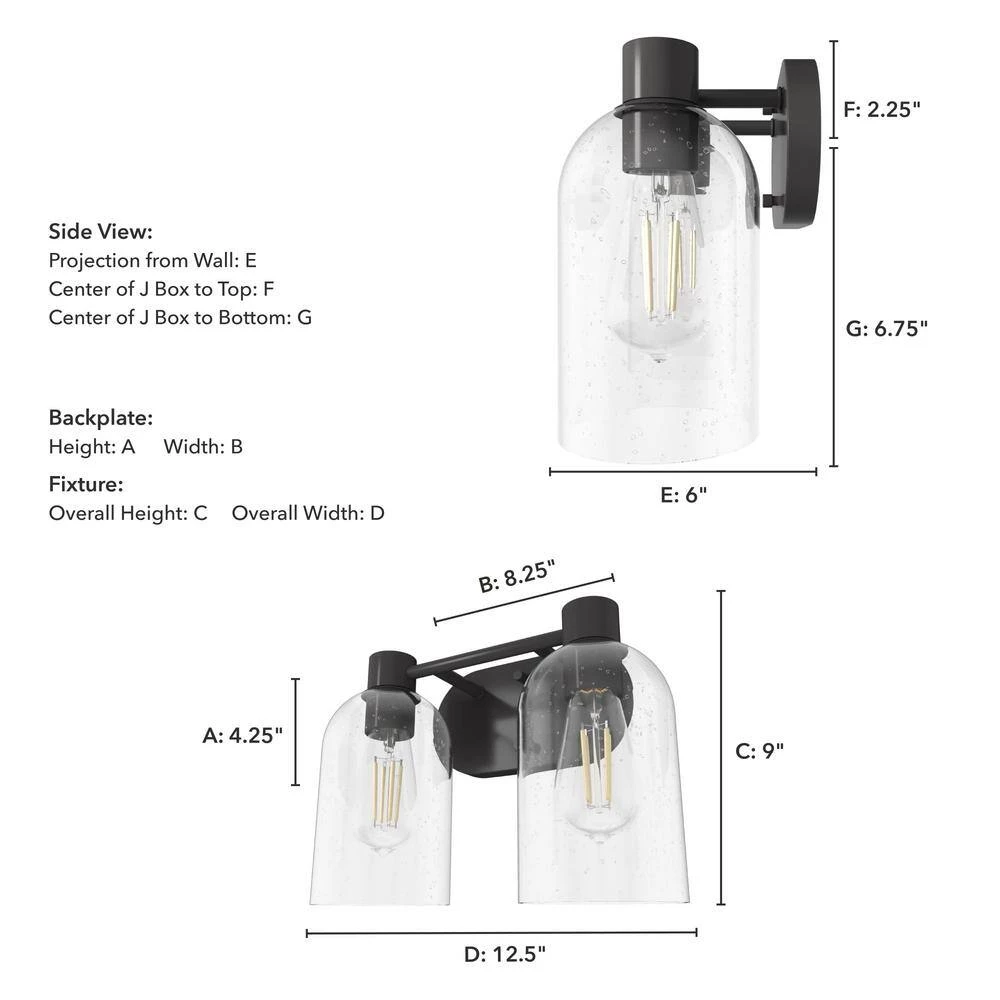 Lochemeade 12.5 in. 2 Light Noble Bronze Vanity Light with Clear Seeded Glass Shades Bathroom Light by Hunter 9 Lochemeade 12.5 in. 2 Light Noble Bronze Vanity Light with Clear Seeded Glass Shades Bathroom Light by Hunter - Image 7