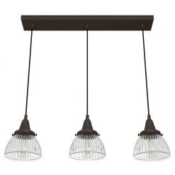 Cypress Grove 3 Light Onyx Bengal Island Chandelier with Clear Holophane Glass Shades Kitchen Light by Hunter -Hunter Sales onyx bengal hunter chandeliers 19142 4f 1000