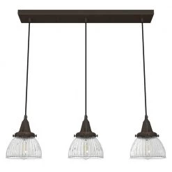 Cypress Grove 3 Light Onyx Bengal Island Chandelier with Clear Holophane Glass Shades Kitchen Light by Hunter
