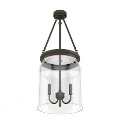Devon Park 3 Light Onyx Bengal Island Pendant Light with Clear Glass Shade Foyer Light by Hunter -Hunter Sales onyx bengal hunter chandeliers 19153 1f 1000