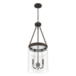Devon Park 3 Light Onyx Bengal Island Pendant Light with Clear Glass Shade Foyer Light by Hunter -Hunter Sales onyx bengal hunter chandeliers 19153 4f 1000