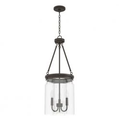 Devon Park 3 Light Onyx Bengal Island Pendant Light with Clear Glass Shade Foyer Light by Hunter