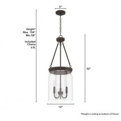 Devon Park 3 Light Onyx Bengal Island Pendant Light with Clear Glass Shade Foyer Light by Hunter -Hunter Sales onyx bengal hunter chandeliers 19153 77 1000