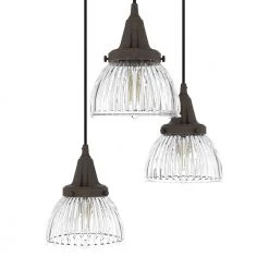 Cypress Grove 3 Light Onyx Bengal Waterfall Chandelier with Clear Holophane Glass Shades Kitchen Light by Hunter -Hunter Sales onyx bengal hunter chandeliers 19183 1d 1000