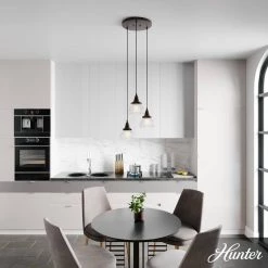 Cypress Grove 3 Light Onyx Bengal Waterfall Chandelier with Clear Holophane Glass Shades Kitchen Light by Hunter -Hunter Sales onyx bengal hunter chandeliers 19183 40 1000