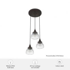 Cypress Grove 3 Light Onyx Bengal Waterfall Chandelier with Clear Holophane Glass Shades Kitchen Light by Hunter -Hunter Sales onyx bengal hunter chandeliers 19183 66 1000