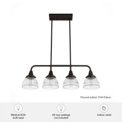 Cypress Grove 4 Light Onyx Bengal Linear Chandelier with Clear Holophane Glass Shades Kitchen Light by Hunter -Hunter Sales onyx bengal hunter chandeliers 19185 1d 1000