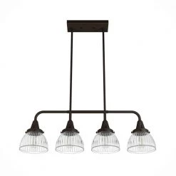 Cypress Grove 4 Light Onyx Bengal Linear Chandelier with Clear Holophane Glass Shades Kitchen Light by Hunter -Hunter Sales onyx bengal hunter chandeliers 19185 1f 1000