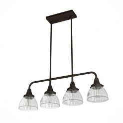 Cypress Grove 4 Light Onyx Bengal Linear Chandelier with Clear Holophane Glass Shades Kitchen Light by Hunter -Hunter Sales onyx bengal hunter chandeliers 19185 4f 1000