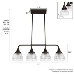 Cypress Grove 4 Light Onyx Bengal Linear Chandelier with Clear Holophane Glass Shades Kitchen Light by Hunter -Hunter Sales onyx bengal hunter chandeliers 19185 66 1000