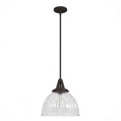 Cypress Grove 1 Light Onyx Bengal Island Pendant Light with Clear Holophane Glass Shade Dining Room Light by Hunter