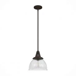 Cypress Grove 1 light Onyx Bengal Island Pendant Light with Clear Holophane Glass Shade Kitchen Light by Hunter