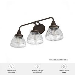 Cypress Grove 24.25 in. 3 Light Onyx Bengal Vanity Light with Clear Holophane Glass Shades Bathroom Light by Hunter 15 Cypress Grove 24.25 in. 3 Light Onyx Bengal Vanity Light with Clear Holophane Glass Shades Bathroom Light by Hunter -Hunter Sales onyx bengal hunter vanity lighting 19258 66 1000