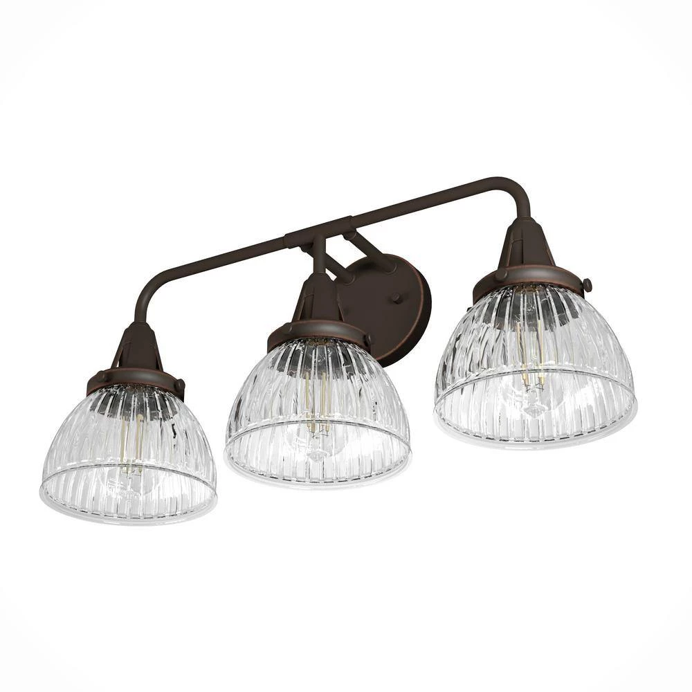 Cypress Grove 24.25 in. 3 Light Onyx Bengal Vanity Light with Clear Holophane Glass Shades Bathroom Light by Hunter 10 Cypress Grove 24.25 in. 3 Light Onyx Bengal Vanity Light with Clear Holophane Glass Shades Bathroom Light by Hunter - Image 8
