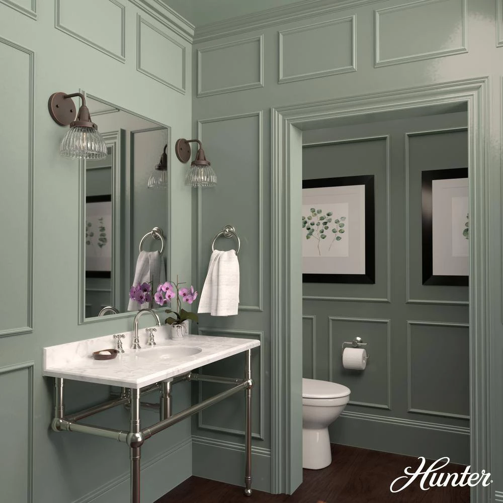 Cypress Grove 1 Light Onyx Bengal Wall Sconce with Clear Holophane Shade Bathroom Light by Hunter 4 Cypress Grove 1 Light Onyx Bengal Wall Sconce with Clear Holophane Shade Bathroom Light by Hunter - Image 3