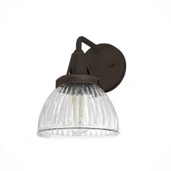 Cypress Grove 1 Light Onyx Bengal Wall Sconce with Clear Holophane Shade Bathroom Light by Hunter