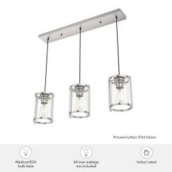 Astwood 3 Light Polished Nickel Island Chandelier with Clear Glass Shades Kitchen Light by Hunter -Hunter Sales polished nickel hunter chandeliers 19953 1d 1000