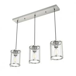 Astwood 3 Light Polished Nickel Island Chandelier with Clear Glass Shades Kitchen Light by Hunter -Hunter Sales polished nickel hunter chandeliers 19953 c3 1000