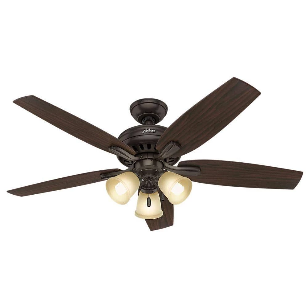 Newsome 52 in. Indoor Premier Bronze Ceiling Fan with Three Light Kit by Hunter 3 Newsome 52 in. Indoor Premier Bronze Ceiling Fan with Three Light Kit by Hunter