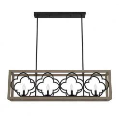 Gablecrest 4 Light Concrete Rustic Iron Linear Chandelier Kitchen Light by Hunter