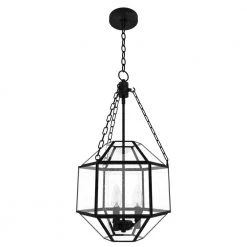 Indria 3 Light Rustic Iron Island Pendant Light with Clear Seeded Glass Shade Kitchen Light by Hunter