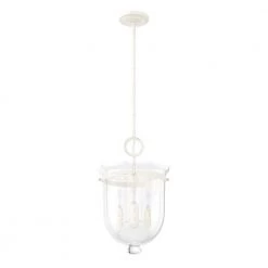 Belltown 3 Light Rustic White Island Pendant Light with Clear Glass Shade Dining Room Light by Hunter