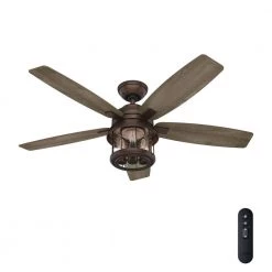 Coral Bay 52 in. Indoor/Outdoor Weathered Copper Ceiling Fan with Remote and Light Kit by Hunter
