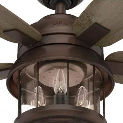 Coral Bay 52 in. Indoor/Outdoor Weathered Copper Ceiling Fan with Remote and Light Kit by Hunter -Hunter Sales weathered copper hunter ceiling fans with lights 51469 76 1000